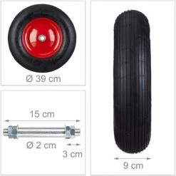 Relaxdays Roue De Brouette Caoutchouc 200 Kg, Roue De Rechange Avec Axe, Caoutchouc Essieu 4.80 4.00-8, Noir-rouge -chariot de jardin Soldes 2022 10368020 4