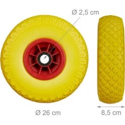 Relaxdays Roue De Brouette, Caoutchouc, 3.00-4", 2x Roue De Rechange, Pour Axe De 25 Mm, 260x85 Mm, Jaune-rouge -chariot de jardin Soldes 2022 12723937 5