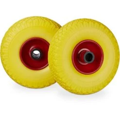 Relaxdays Roue De Brouette, Caoutchouc, 3.00-4", 2x Roue De Rechange, Pour Axe De 25 Mm, 260x85 Mm, Jaune-rouge