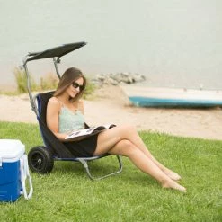 Relaxdays Chariot De Plage Pliant, Chaise De Plage Auvent Roulettes Caoutchouc Transport Transat De Plage 100 Kg, Noir -chariot de jardin Soldes 2022 12953032 3