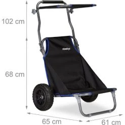 Relaxdays Chariot De Plage Pliant, Chaise De Plage Auvent Roulettes Caoutchouc Transport Transat De Plage 100 Kg, Noir -chariot de jardin Soldes 2022 12953032 5