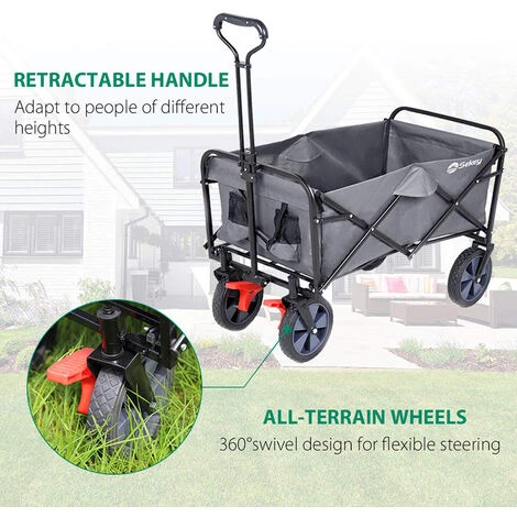 SEKEY Chariot De Jardin Pliable Avec Freins Et à Main Pliant Avec Chargeur Jusqu'à 80 KG, Gris 2 SEKEY Chariot De Jardin Pliable Avec Freins Et à Main Pliant Avec Chargeur Jusqu'à 80 KG, Gris – Image 2
