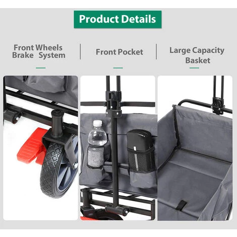 SEKEY Chariot De Jardin Pliable Avec Freins Et à Main Pliant Avec Chargeur Jusqu'à 80 KG, Gris 4 SEKEY Chariot De Jardin Pliable Avec Freins Et à Main Pliant Avec Chargeur Jusqu'à 80 KG, Gris – Image 4