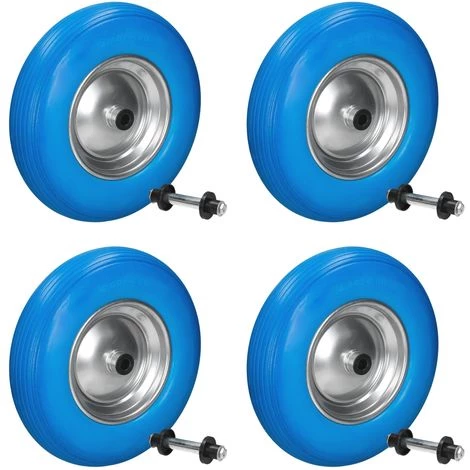 ECD GERMANY 4x 15" Roue Brouette Pleine En Gomme Solide PU Bleu 4.80 / 4.00-8 Avec Axe 1 ECD GERMANY 4x 15" Roue Brouette Pleine En Gomme Solide PU Bleu 4.80 / 4.00-8 Avec Axe