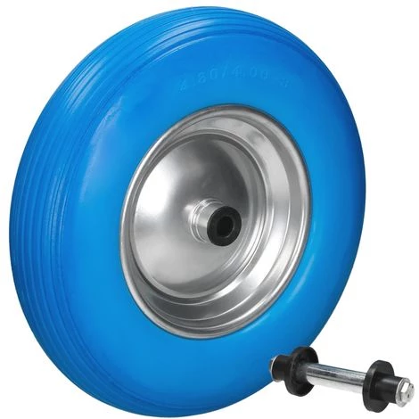 ECD GERMANY 4x 15" Roue Brouette Pleine En Gomme Solide PU Bleu 4.80 / 4.00-8 Avec Axe 2 ECD GERMANY 4x 15" Roue Brouette Pleine En Gomme Solide PU Bleu 4.80 / 4.00-8 Avec Axe – Image 2