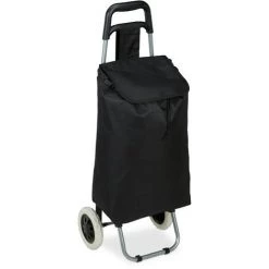 Relaxdays Chariot De Courses Pliable; Sac Amovible 28 L,caddie Pour Achats Roulettes HlP 92,5x 42 X 28 Cm,noir
