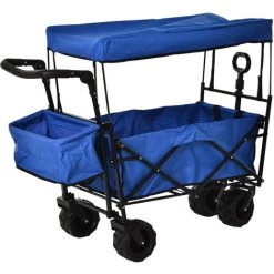 Outsunny Chariot Pliant Avec Toit, Poignée, Panier - Chariot De Plage - Chariot De Transport Pliable Tout-terrain Métal Noir Oxford Bleu - Bleu -chariot de jardin Soldes 2022 18252951 4