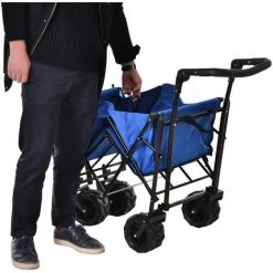 Outsunny Chariot Pliant Avec Toit, Poignée, Panier - Chariot De Plage - Chariot De Transport Pliable Tout-terrain Métal Noir Oxford Bleu - Bleu -chariot de jardin Soldes 2022 18252951 5