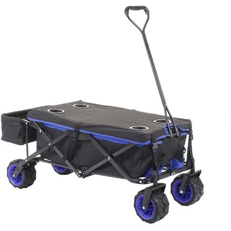 Chariot Pliable HHG-425, Charette à Bras, Pneus Tout Terrain ~ Avec Recouvrement Noir/bleu 1 Chariot Pliable HHG-425, Charette à Bras, Pneus Tout Terrain ~ Avec Recouvrement Noir/bleu