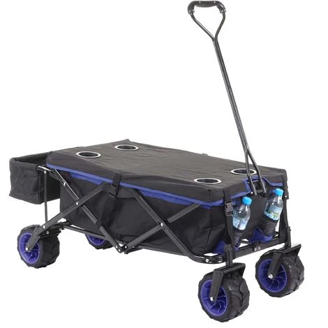 Chariot Pliable HHG-425, Charette à Bras, Pneus Tout Terrain ~ Avec Recouvrement Noir/bleu 2 Chariot Pliable HHG-425, Charette à Bras, Pneus Tout Terrain ~ Avec Recouvrement Noir/bleu – Image 2