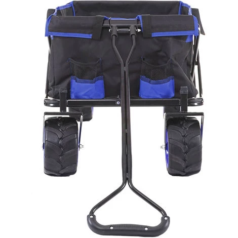 Chariot Pliable HHG-425, Charette à Bras, Pneus Tout Terrain ~ Avec Recouvrement Noir/bleu 4 Chariot Pliable HHG-425, Charette à Bras, Pneus Tout Terrain ~ Avec Recouvrement Noir/bleu – Image 4