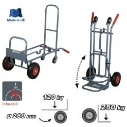 RIBIMEX Chariot Diable 2 Positions, Bavette Fixe Et Rabattable, 4 Roues, 250 Kgs -chariot de jardin Soldes 2022 24120366 3