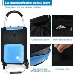 COSTWAY 53L Chariot De Courses Pliable, Avec 2 Roues Et Grand Sac De Courses Détachable En Oxford -chariot de jardin Soldes 2022 24174420 3