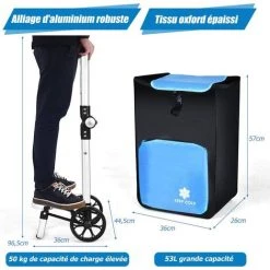 COSTWAY 53L Chariot De Courses Pliable, Avec 2 Roues Et Grand Sac De Courses Détachable En Oxford -chariot de jardin Soldes 2022 24174420 5