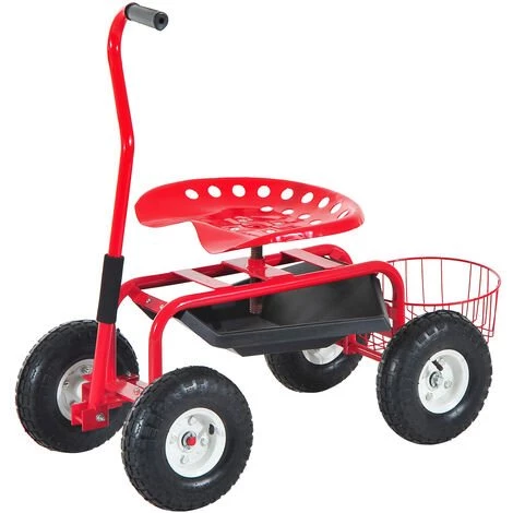 HOMCOM 2 En 1 Tabouret Pivotant Chariot Mobile De Jardin Charge Max. 150 Kg Rouge Et Noir - Rouge 1 HOMCOM 2 En 1 Tabouret Pivotant Chariot Mobile De Jardin Charge Max. 150 Kg Rouge Et Noir - Rouge