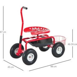 HOMCOM 2 En 1 Tabouret Pivotant Chariot Mobile De Jardin Charge Max. 150 Kg Rouge Et Noir - Rouge 7 HOMCOM 2 En 1 Tabouret Pivotant Chariot Mobile De Jardin Charge Max. 150 Kg Rouge Et Noir - Rouge -chariot de jardin Soldes 2022 25009049 3