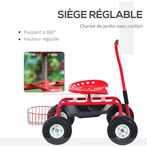 HOMCOM 2 En 1 Tabouret Pivotant Chariot Mobile De Jardin Charge Max. 150 Kg Rouge Et Noir - Rouge 5 HOMCOM 2 En 1 Tabouret Pivotant Chariot Mobile De Jardin Charge Max. 150 Kg Rouge Et Noir - Rouge – Image 5