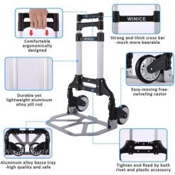 BETTER MAISON Chariot De Transport Pliable En Aluminium Poignée Télescopique Charge De 75kg - Argent -chariot de jardin Soldes 2022 25848972 5