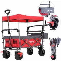 AREBOS Chariot De Transport Pliable Avec Toit | Chariot De Luxe | Chariot De Transport | Pliable | Chariot à Outils | Systèmes De Ceinture à 3 Points | Sac XXL | Capacité De Charge De 100 Kg | Rouge - Rouge