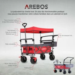 AREBOS Chariot De Transport Pliable Avec Toit | Chariot De Luxe | Chariot De Transport | Pliable | Chariot à Outils | Systèmes De Ceinture à 3 Points | Sac XXL | Capacité De Charge De 100 Kg | Rouge - Rouge -chariot de jardin Soldes 2022 26508402 3