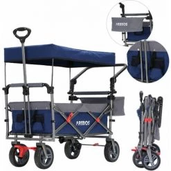 AREBOS Chariot De Jardin Pliable De Première Qualité Avec Toit Bleu - Bleu