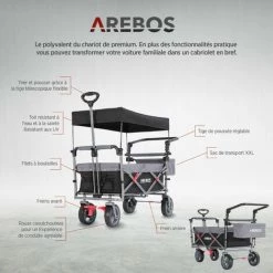 AREBOS Chariot De Jardin Pliable De Première Qualité Avec Toit Noir/Gris - Noir -chariot de jardin Soldes 2022 26925277 3
