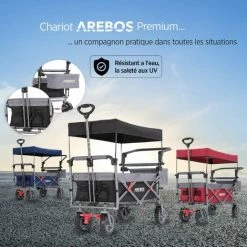AREBOS Chariot De Jardin Pliable De Première Qualité Avec Toit Noir/Gris - Noir -chariot de jardin Soldes 2022 26925277 5