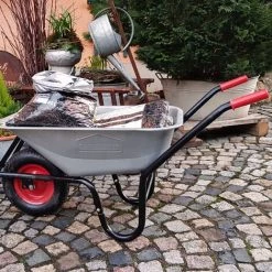 GARDEBRUK Brouette De Jardin 100L Max 250kg Chariot Transport Feuilles Bois Construction Chantier Zingué Roue Pneumatique -chariot de jardin Soldes 2022 29030993 3