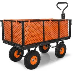 Boudech Chariot à Main Pour Outils De Jardin En Fer Avec Une Charge Max. De 550kg Avec Grille Supplémentaire