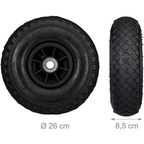 Relaxdays Roue De Diable Set De 2 Roues De Brouette, Roue De Rechange Axe,3.00-4 , Caoutchouc 260x85 Mm 80 Kg, Noir 4 Relaxdays Roue De Diable Set De 2 Roues De Brouette, Roue De Rechange Axe,3.00-4 , Caoutchouc 260x85 Mm 80 Kg, Noir – Image 4