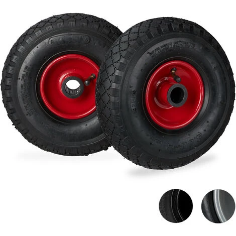 Relaxdays Roue De Brouette Caoutchouc 100 Kg, Lot De 2, Roue De Rechange, Pour Axe De 25 Mm, 3.00-4, Noir-rouge 1 Relaxdays Roue De Brouette Caoutchouc 100 Kg, Lot De 2, Roue De Rechange, Pour Axe De 25 Mm, 3.00-4, Noir-rouge