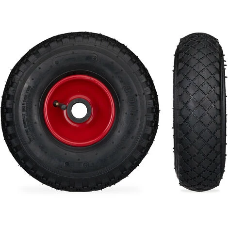 Relaxdays Roue De Brouette Caoutchouc 100 Kg, Lot De 2, Roue De Rechange, Pour Axe De 25 Mm, 3.00-4, Noir-rouge 2 Relaxdays Roue De Brouette Caoutchouc 100 Kg, Lot De 2, Roue De Rechange, Pour Axe De 25 Mm, 3.00-4, Noir-rouge – Image 2