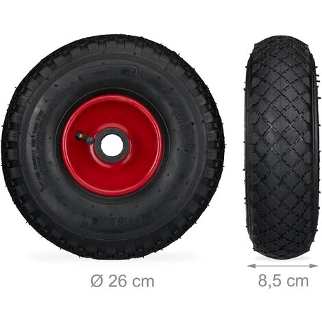Relaxdays Roue De Brouette Caoutchouc 100 Kg, Lot De 2, Roue De Rechange, Pour Axe De 25 Mm, 3.00-4, Noir-rouge 5 Relaxdays Roue De Brouette Caoutchouc 100 Kg, Lot De 2, Roue De Rechange, Pour Axe De 25 Mm, 3.00-4, Noir-rouge – Image 5