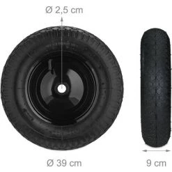 Relaxdays Roue De Brouette Caoutchouc 120 Kg, Roue De Rechange Axe, Caoutchouc Essieu 4.80 4.00-8, 3 Adaptateurs -chariot de jardin Soldes 2022 31798236 5