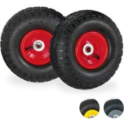 Relaxdays 2 Roues Pour Diable 4.1/3.5-4, De Rechange Avec Air, Axe De 16 Mm, Jusqu’à 136 Kg, 260 X 85 Mm, Noir-rouge