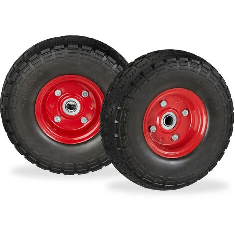 Relaxdays Roue De Diable Set De 2, Caoutchouc 260x85 Mm, Increvables, 16 Mm, 4.1/3.5-4 Essieu, Jusqu'à 150kg, Noir-rouge 1 Relaxdays Roue De Diable Set De 2, Caoutchouc 260x85 Mm, Increvables, 16 Mm, 4.1/3.5-4 Essieu, Jusqu'à 150kg, Noir-rouge