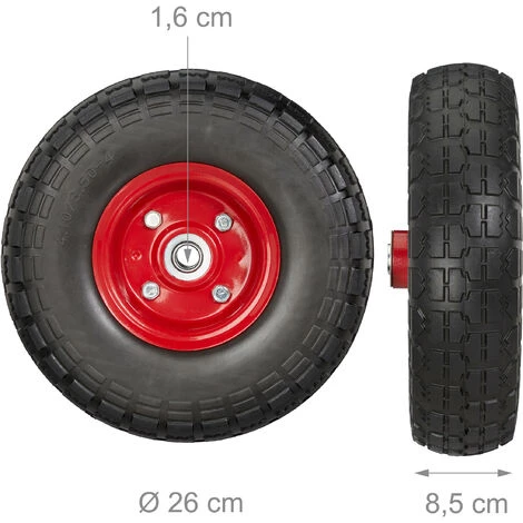 Relaxdays Roue De Diable Set De 2, Caoutchouc 260x85 Mm, Increvables, 16 Mm, 4.1/3.5-4 Essieu, Jusqu'à 150kg, Noir-rouge 5 Relaxdays Roue De Diable Set De 2, Caoutchouc 260x85 Mm, Increvables, 16 Mm, 4.1/3.5-4 Essieu, Jusqu'à 150kg, Noir-rouge – Image 5