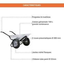 HAEMMERLIN Brouette 2 Roues - Caisse 100L - 308204101 -chariot de jardin Soldes 2022 3206846 3