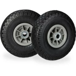 Relaxdays Roue De Diable, 2x Roue De Brouette Caoutchouc, 3.00-4", 260 X 85 Mm, Pour Axe De 20 Mm, Noir-gris