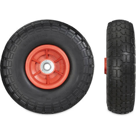 Relaxdays Roue De Diable Set De 2 En Caoutchouc 260x85, Roue En Caoutchouc,16 Mm, 4.1/3.5-4 Essieu 150 Kg,noir/ Rouge 2 Relaxdays Roue De Diable Set De 2 En Caoutchouc 260x85, Roue En Caoutchouc,16 Mm, 4.1/3.5-4 Essieu 150 Kg,noir/ Rouge – Image 2