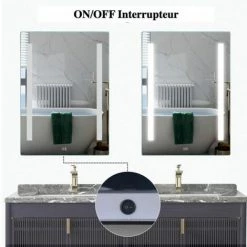 ORGANNICE Miroir Lumineux, Miroir De Salle De Bain, Miroir Mural Anti-buée Avec éclairage LED - Chrome -chariot de jardin Soldes 2022 38154629 4