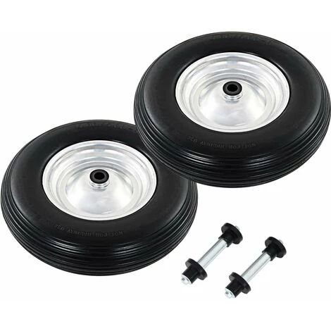 HAPPYSHOPPING Roue De Brouette Avec Axe 2 Pcs PU Solide 4.00-8 390 Mm 1 HAPPYSHOPPING Roue De Brouette Avec Axe 2 Pcs PU Solide 4.00-8 390 Mm