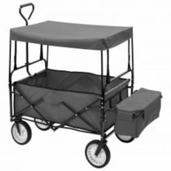 HAPPYSHOPPING Chariot A Main Pliable Avec Toit Acier Gris -chariot de jardin Soldes 2022 39452000 3