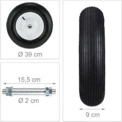 Relaxdays Roue De Brouette Avec Axe 4.80 4.00-8, Pneumatique, Pneu De Rechange, Charge Jusqu’à 120 Kg, Noir Et Blanc -chariot de jardin Soldes 2022 40116989 5