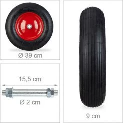 Relaxdays Roue De Brouette 4.80 4.00-8, Avec Air, Jante En Acier, Avec Axe, De Secours, Jusqu’à 120 Kg, Noir Et Rouge -chariot de jardin Soldes 2022 40254191 5