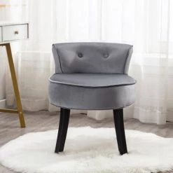ORGANNICE Chaise De Chambre à Coucher En Velours Avec Pieds En Chêne,chaise De Coiffeuse En Tissu - Gris