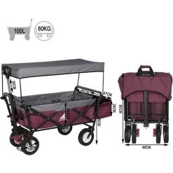 WOLTU Chariot De Jardin. Avec Toit à 4 Roues. Capacité De Charge 80kg. Fuschia -chariot de jardin Soldes 2022 45754056 4