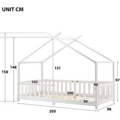 ORGANNICE Beau Lit Maison, Lit Bébé, Bois Massif Avec Clôture Et Sommier à Lattes, Avec Protection Antichute Pour Chambres D'enfants Et De Jeunes, Blanc (200x90cm) - Blanc -chariot de jardin Soldes 2022 46225560 5
