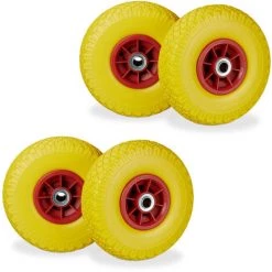 RELAXDAYS Roue De Diable, 4x Roue De Brouette Caoutchouc, 3.00-4", 260 X 85 Mm, Pour Axe De 20 Mm, Jaune-gris