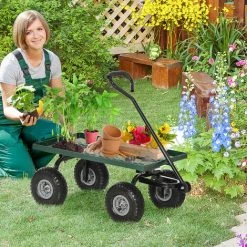 Outsunny Chariot De Transport Jardin Remorque à Main Charrette à Bras 4 Roues 94L X 48,5l X 100H Cm Charge Max. 150 Kg Métal Vert -chariot de jardin Soldes 2022 50909197 4